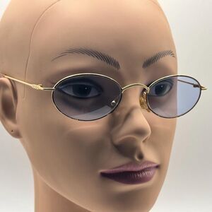 Vintage NOS 90s/Y2K Oval Gold Eyeglass Frames with New Non-RX Blue Lenses Retro